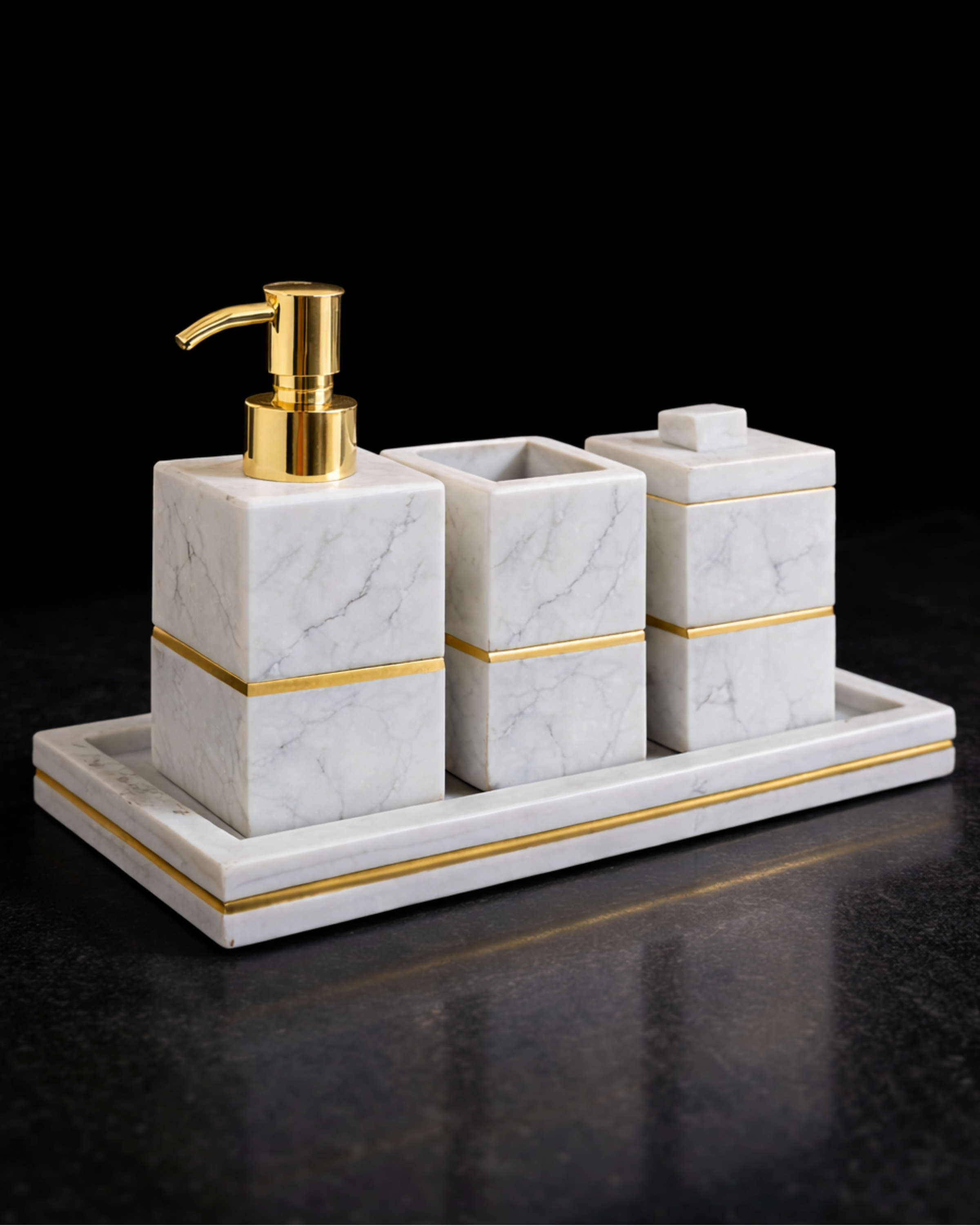 Aurelia Marble and Brass Bath Set (White)