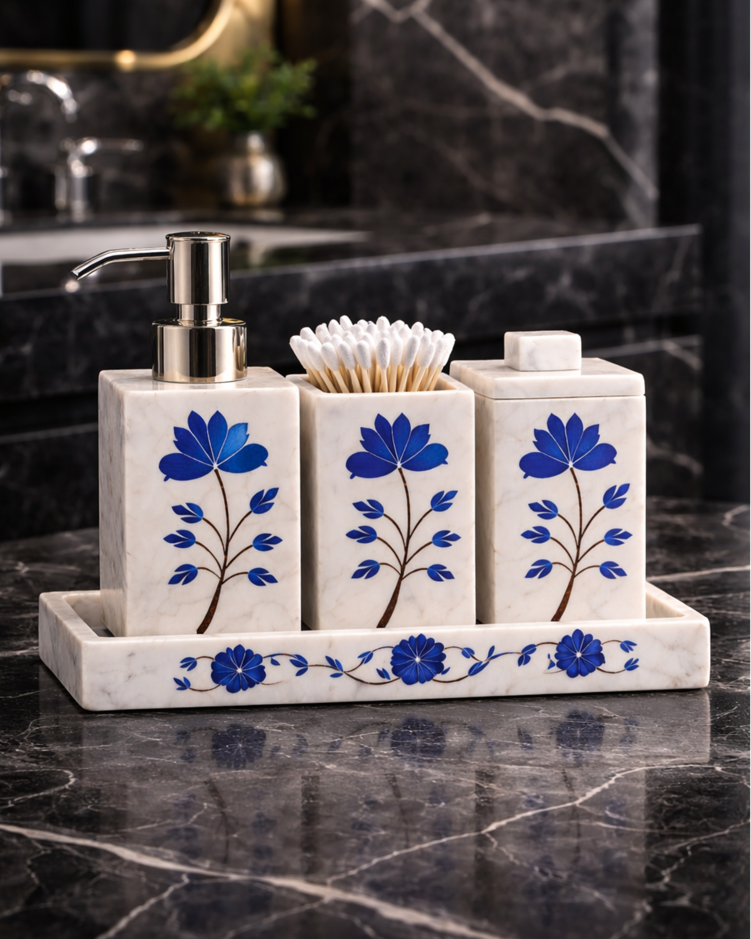 Elysium Blue Inlay Marble Bath Set