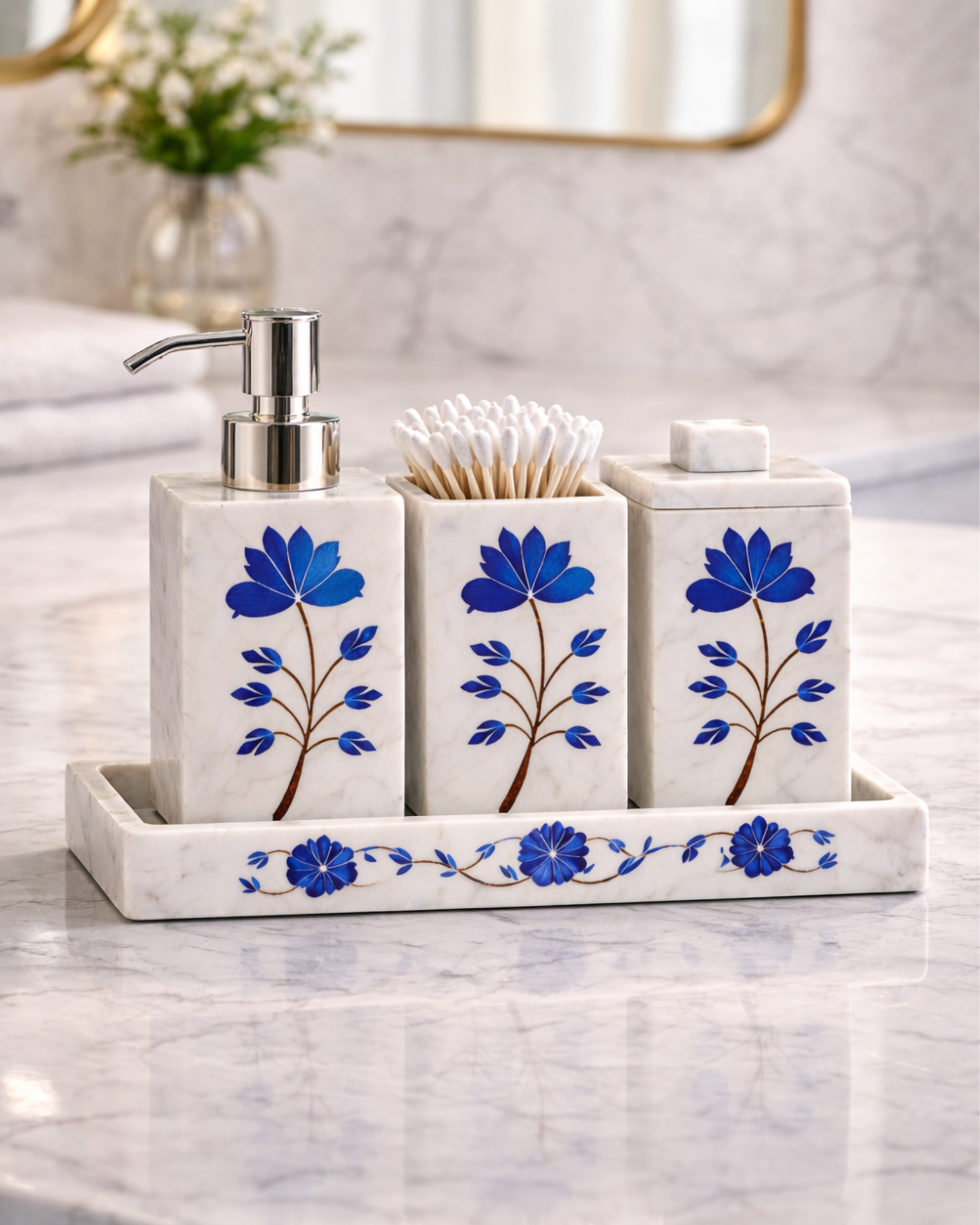 Elysium Blue Inlay Marble Bath Set