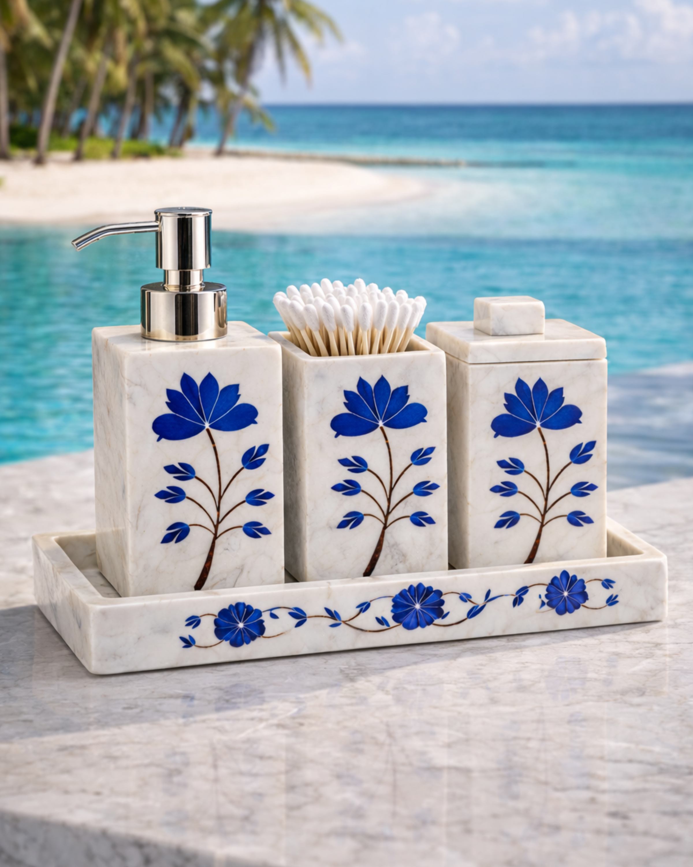 Elysium Blue Inlay Marble Bath Set