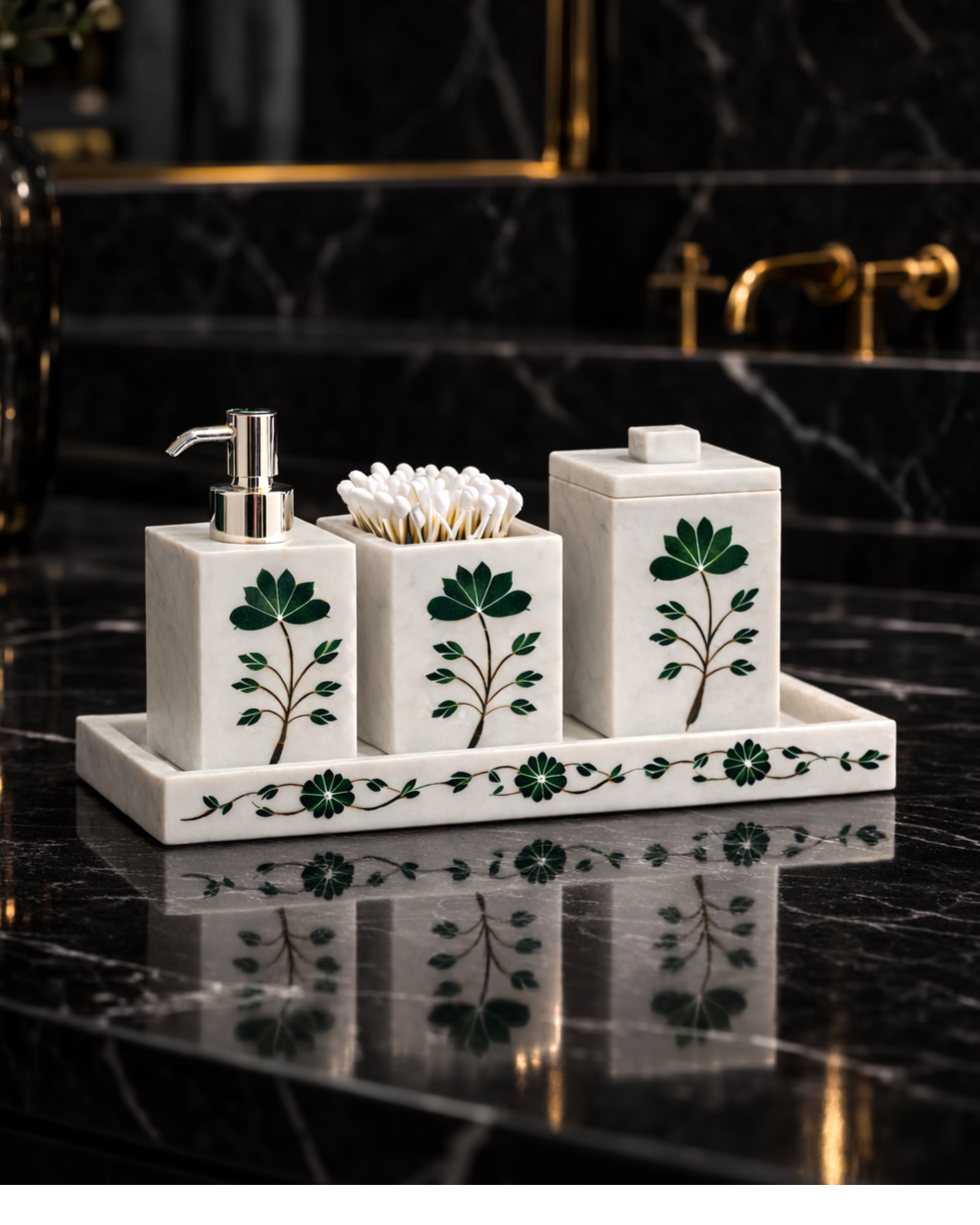 Elysium Green Inlay Marble Bath Set