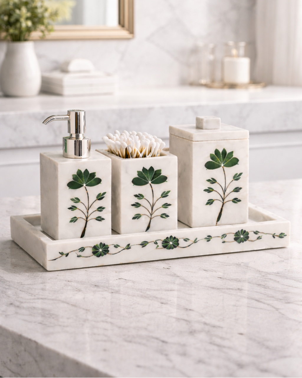 Elysium Green Inlay Marble Bath Set