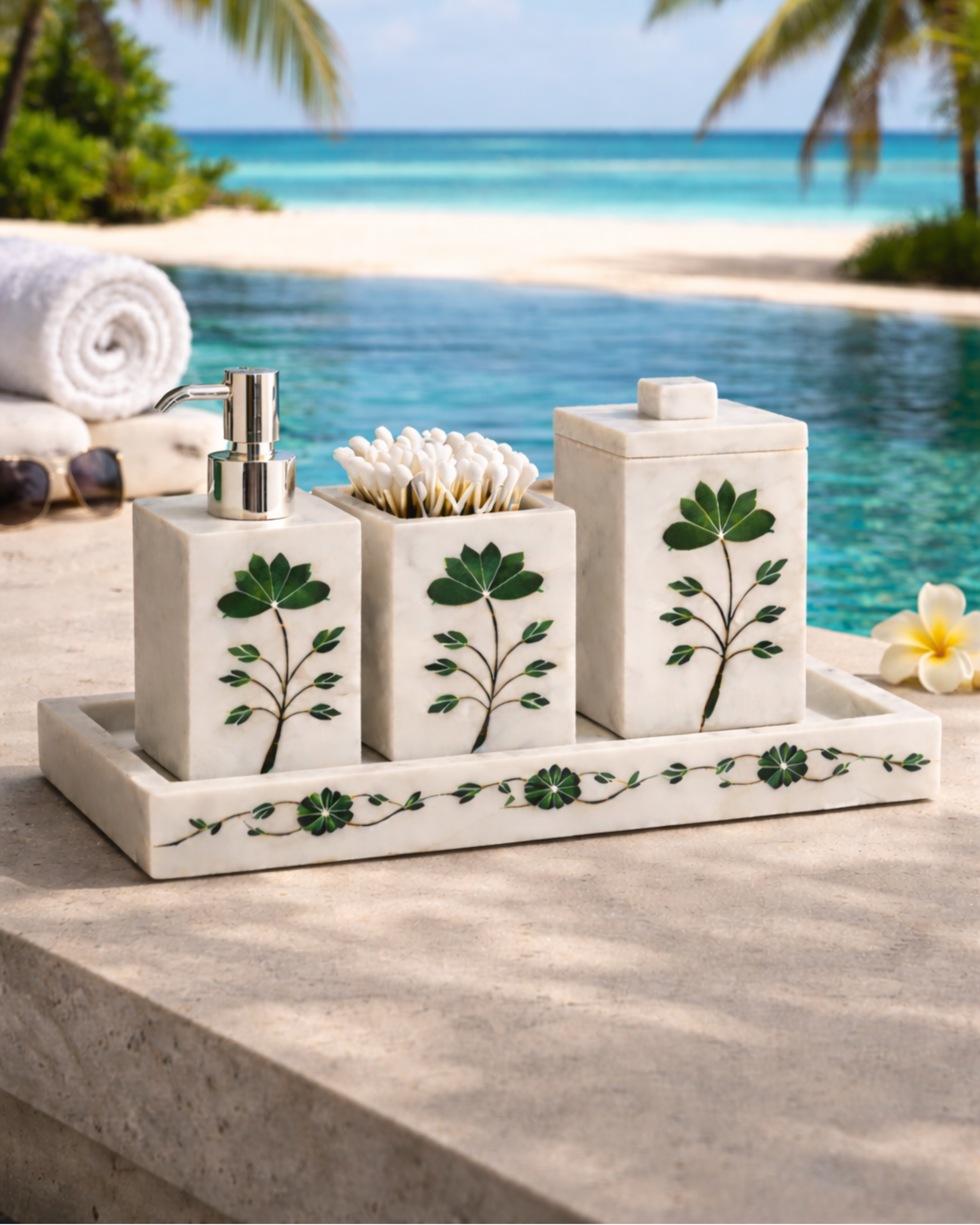 Elysium Green Inlay Marble Bath Set