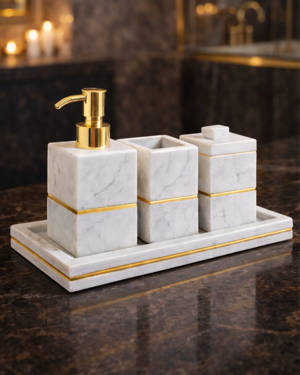 Aurelia Marble and Brass Bath Set (White)