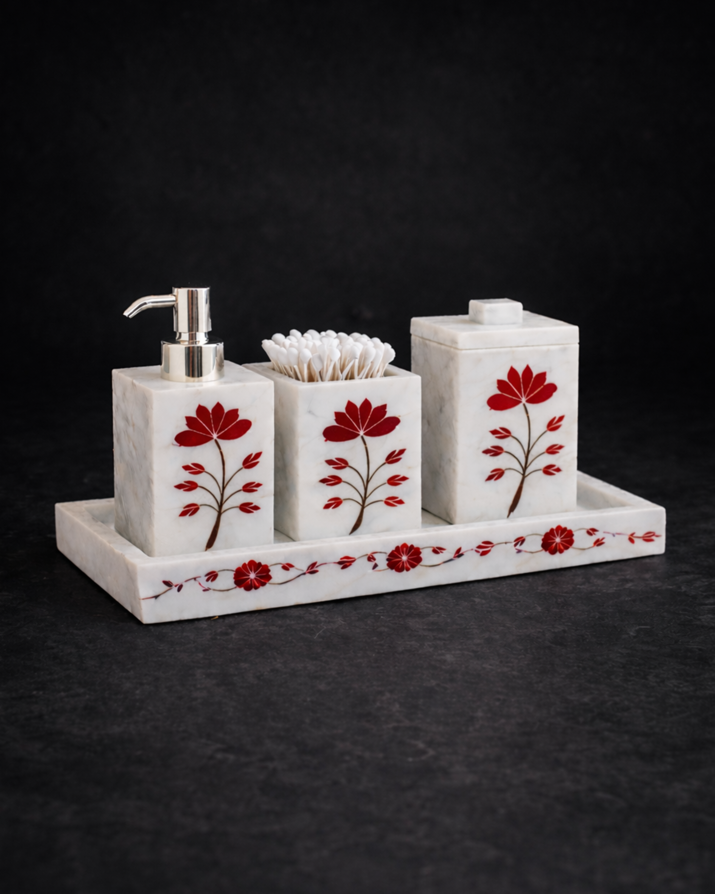 Elysium Red Inlay Marble Bath Set