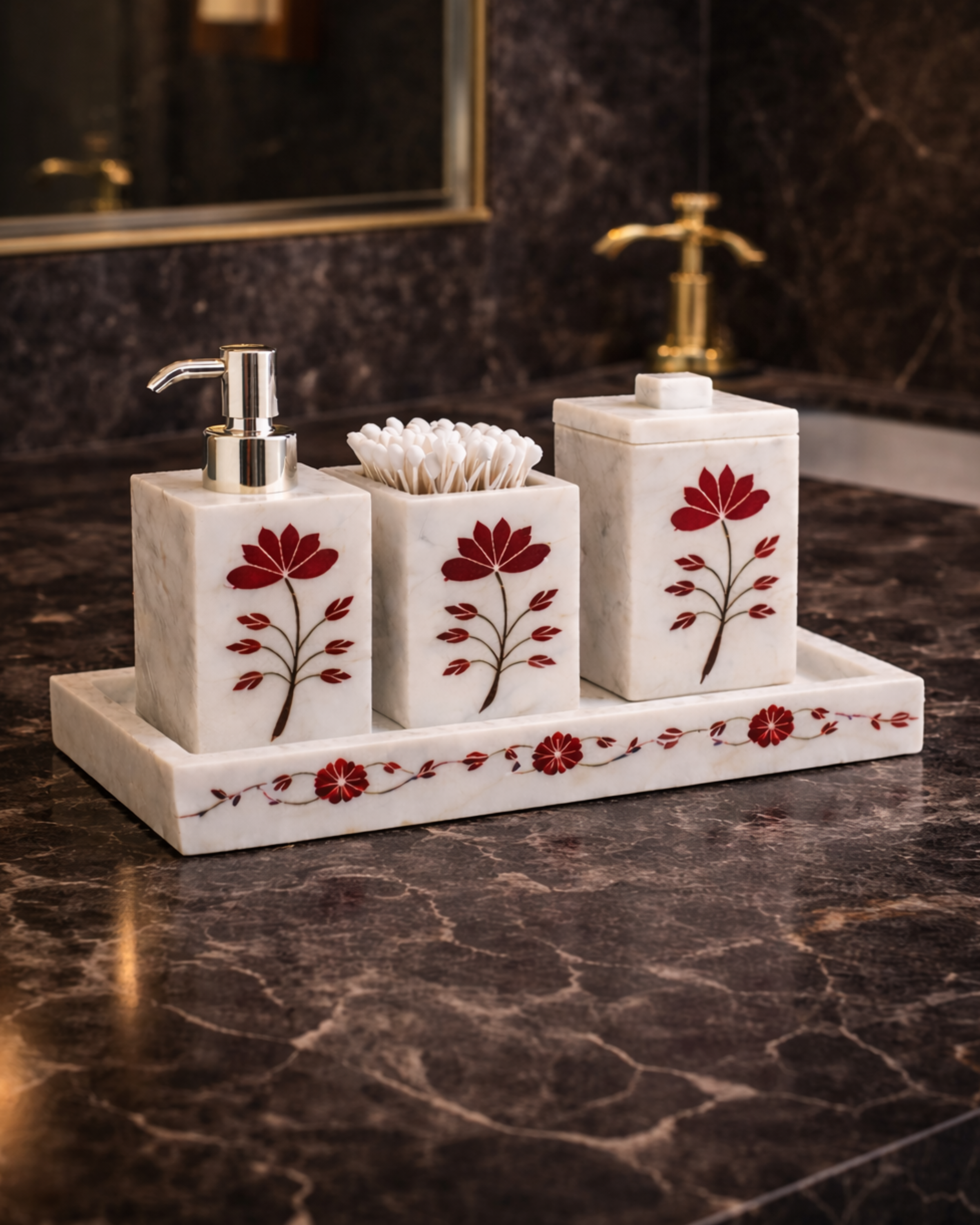 Elysium Red Inlay Marble Bath Set