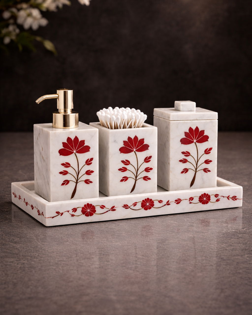 Elysium Red Inlay Marble Bath Set