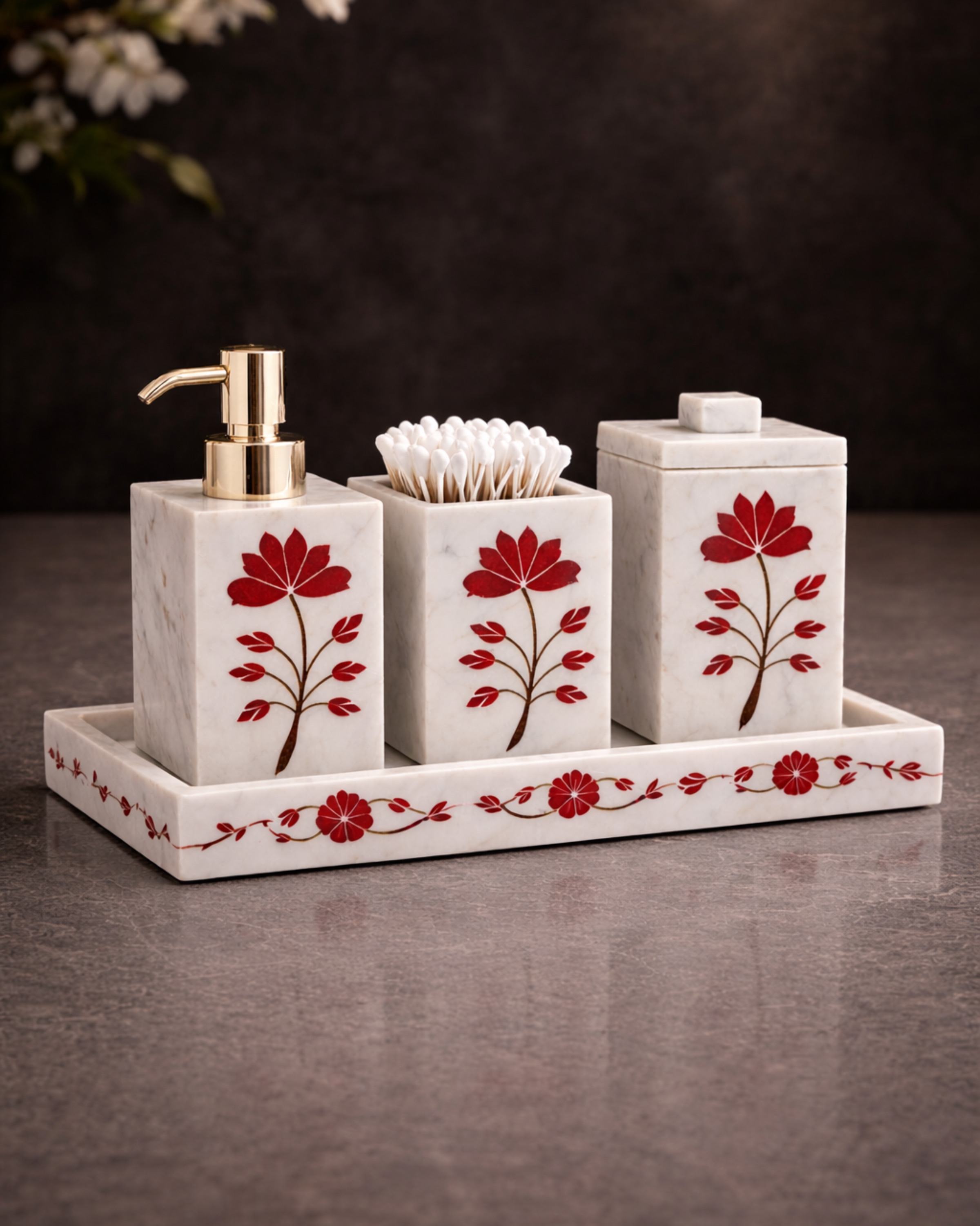 Elysium Red Inlay Marble Bath Set