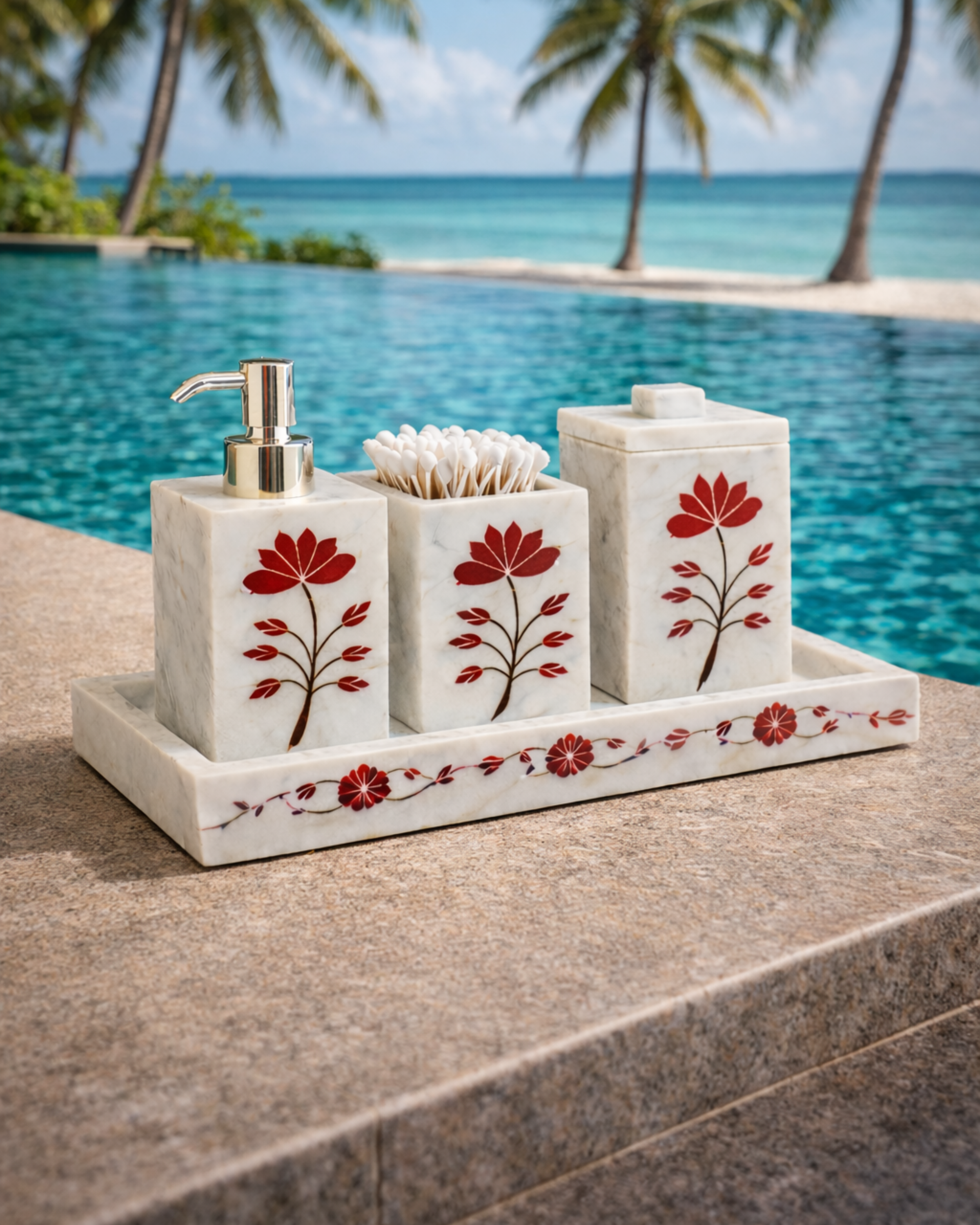 Elysium Red Inlay Marble Bath Set