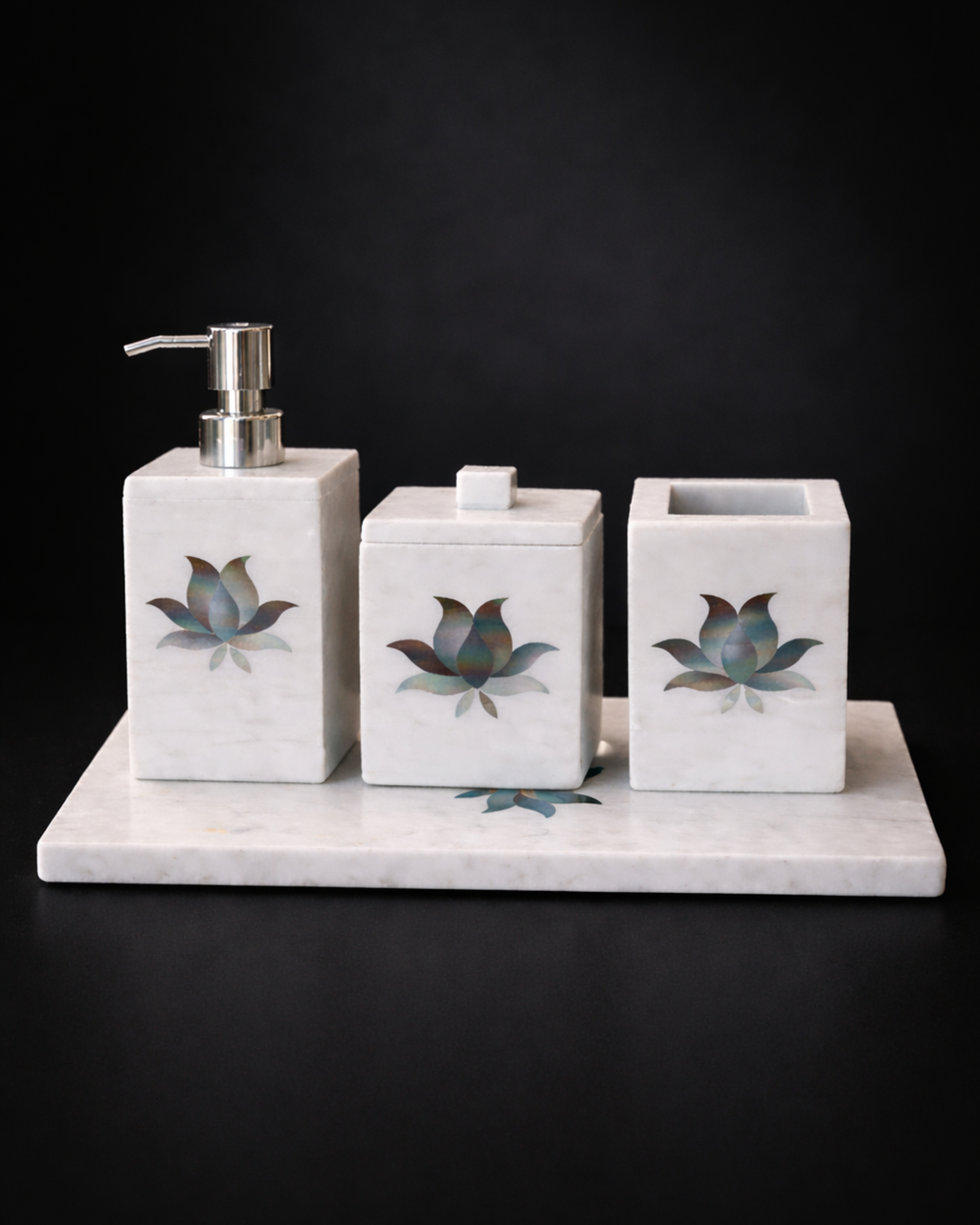 Veloura Marble Bath Set with Mother Of Pearl Inlay