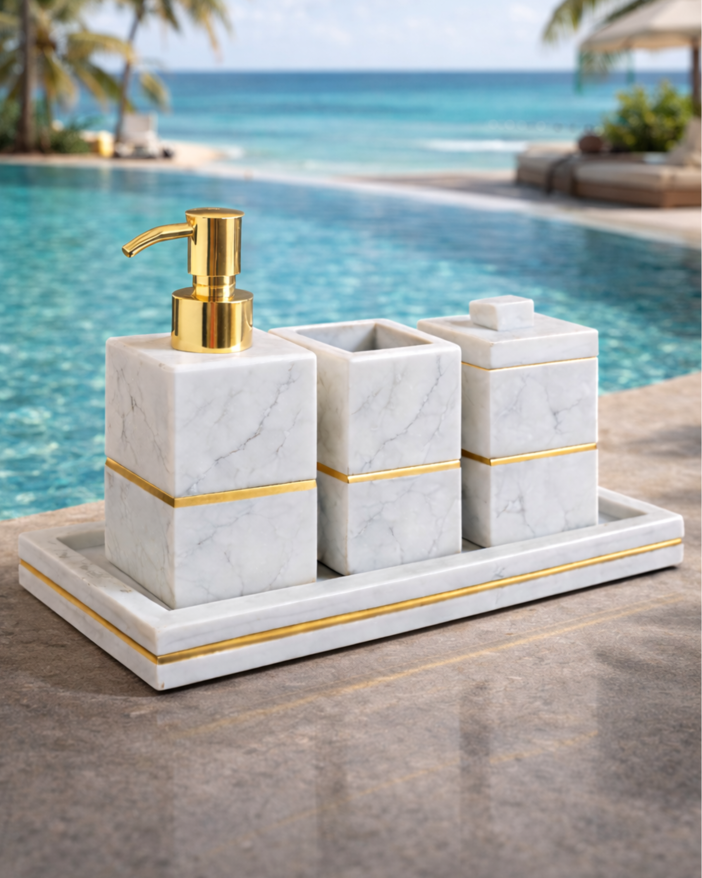Aurelia Marble and Brass Bath Set (White)