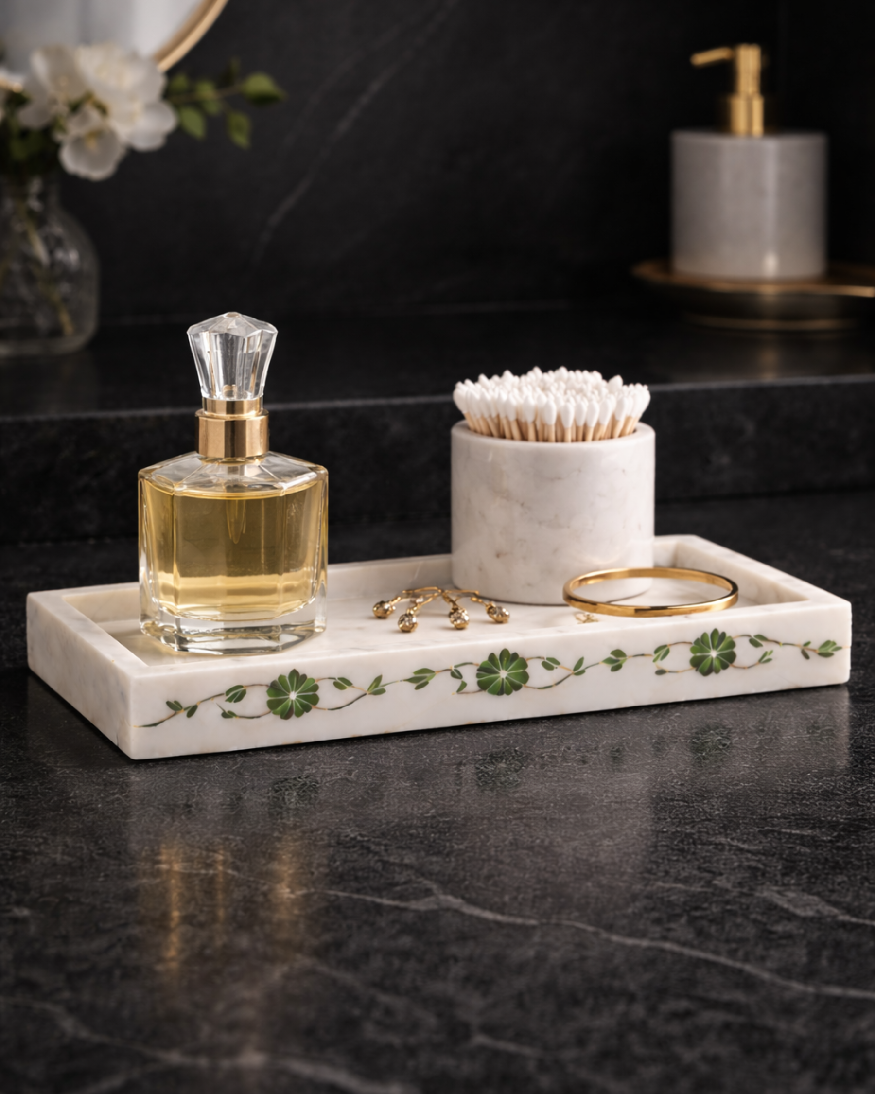 Elysia Marble Tray (Green Inlay)