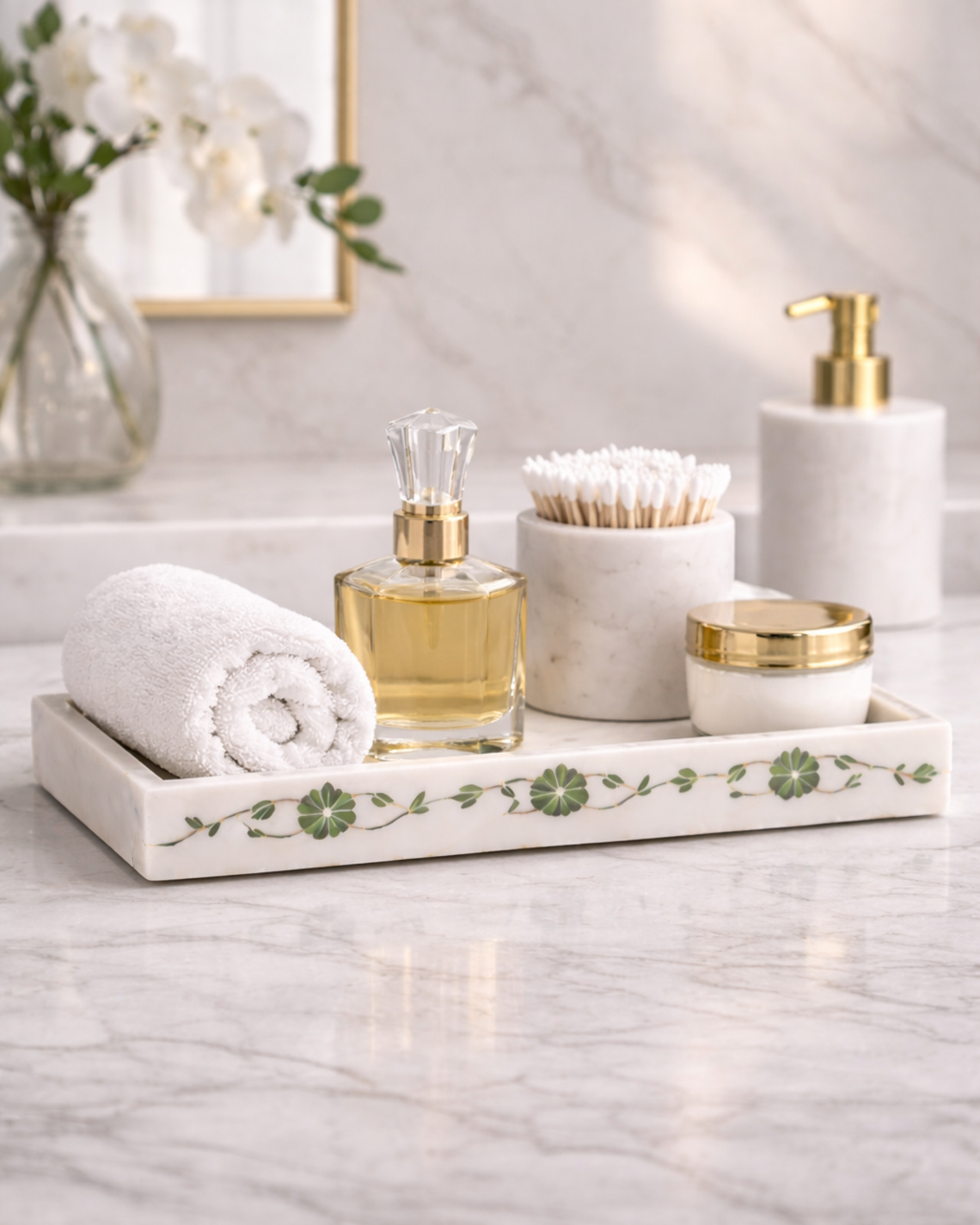 Elysia Marble Tray (Green Inlay)