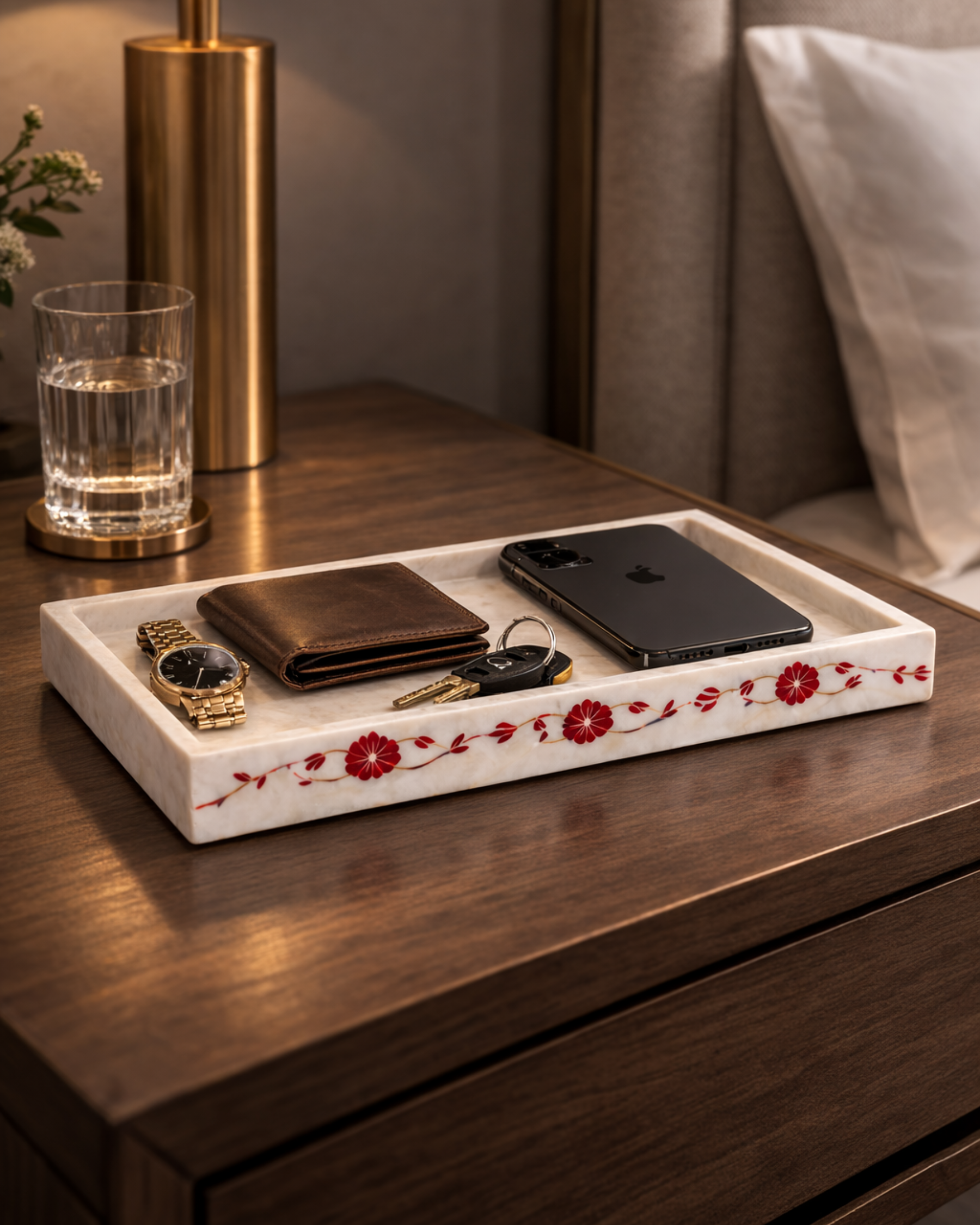 Elysia Marble Tray (Red Inlay)