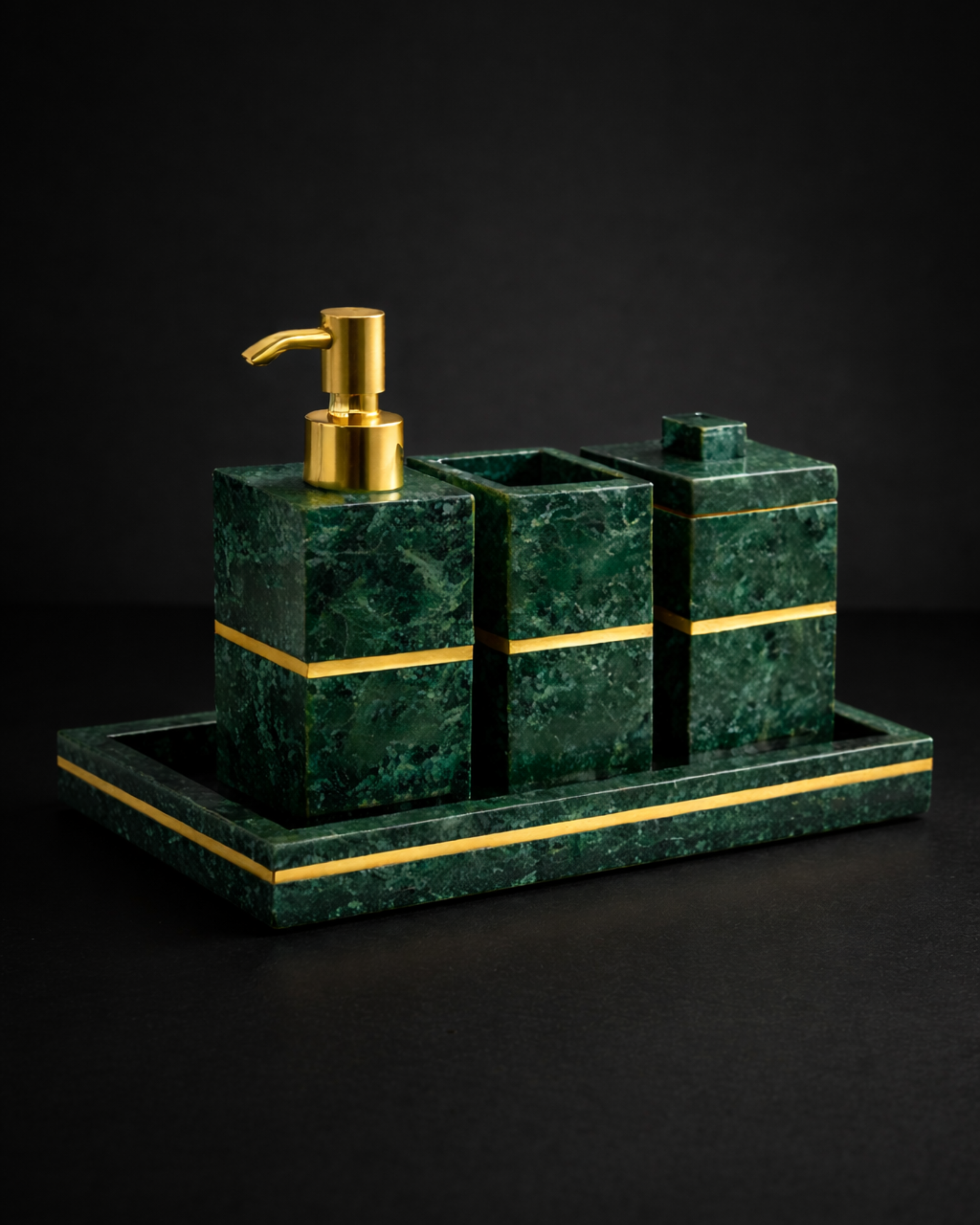 Aurelia Marble and Brass Bath Set (Green)
