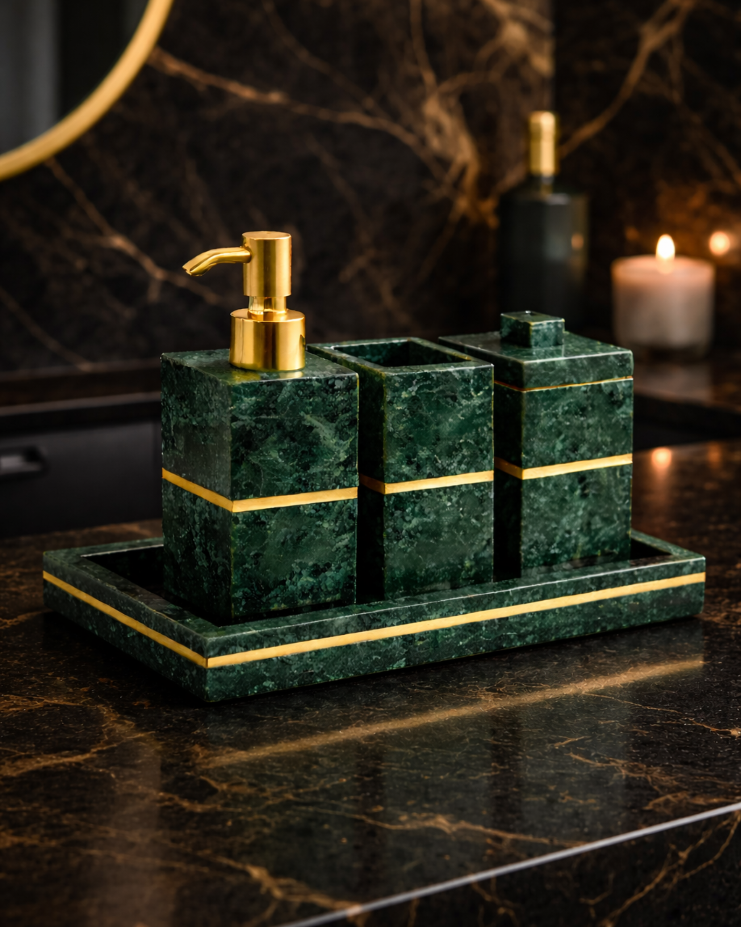 Aurelia Marble and Brass Bath Set (Green)
