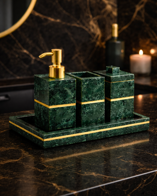 Aurelia Marble and Brass Bath Set (Green)