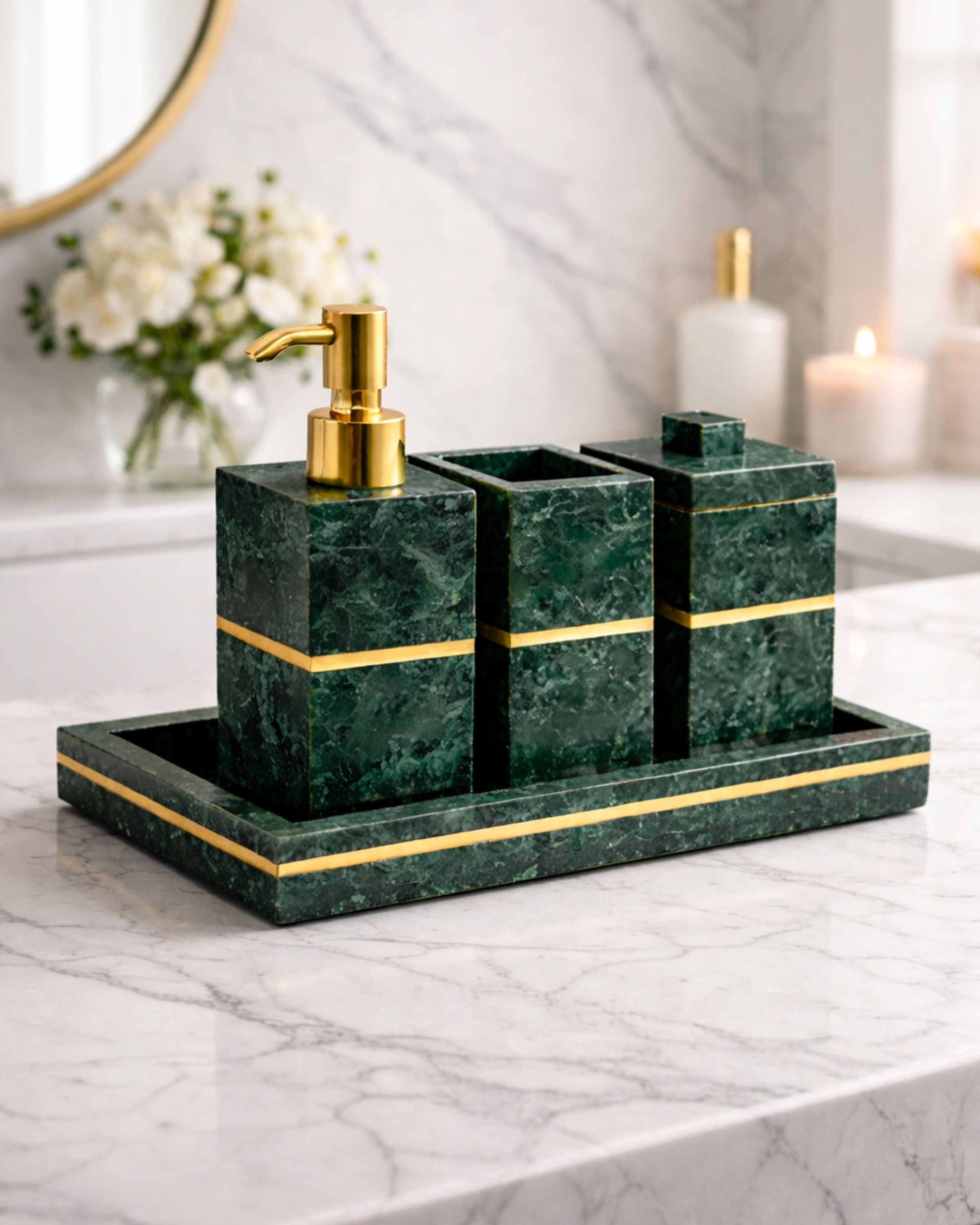 Aurelia Marble and Brass Bath Set (Green)