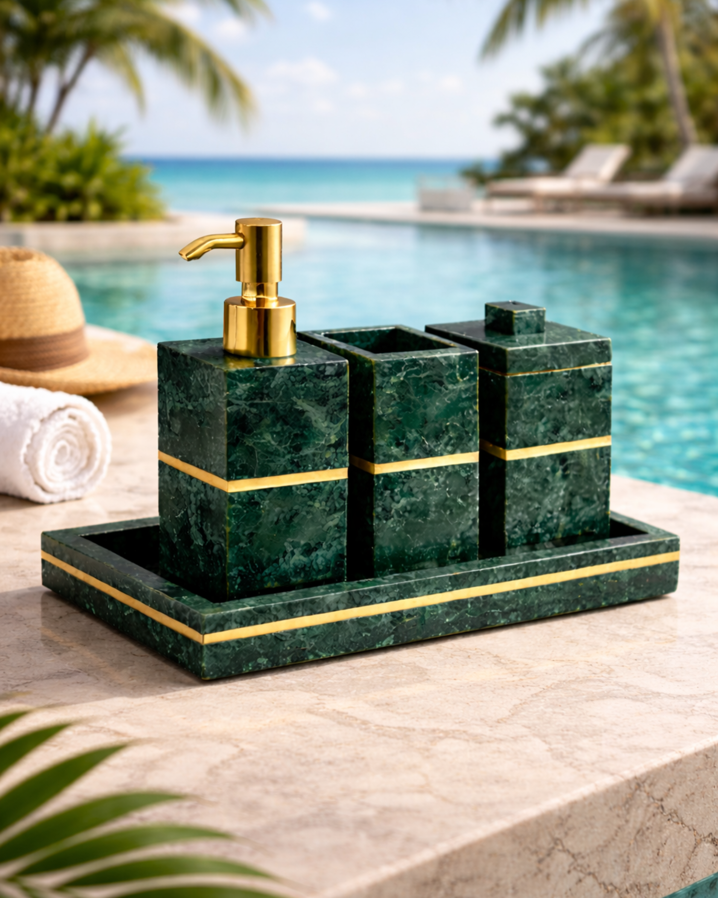 Aurelia Marble and Brass Bath Set (Green)