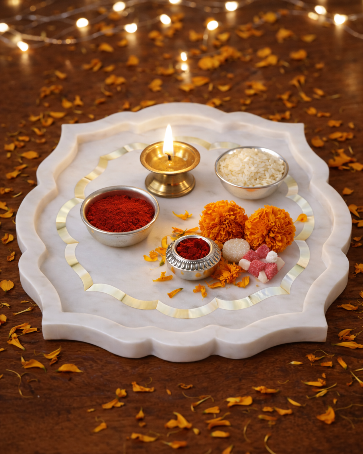 Valenor Scalloped Tray with Brass Inlay